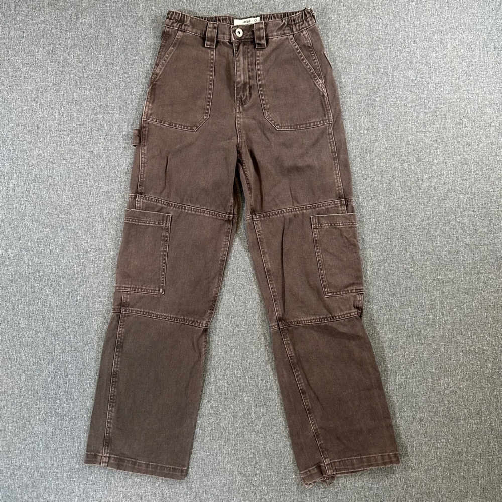 Ardene 90s High Rise Carpenter Pants Brown Utility Cargo Straight Leg Women Sz 1